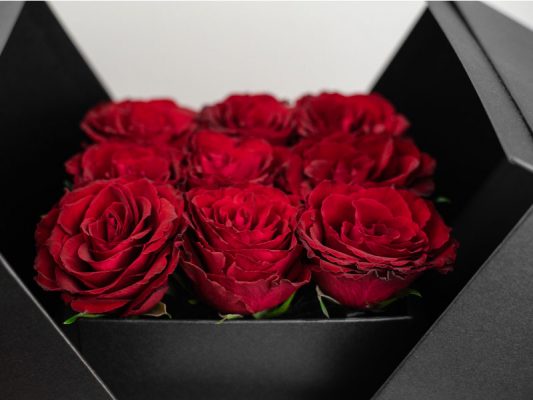 9 red roses in flower box by casa petals online flower delivery Dubai